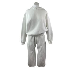 Edikted White Hoodie Sweatshirt Wide Leg Sweat Pants Athletic Activewear Set S/M